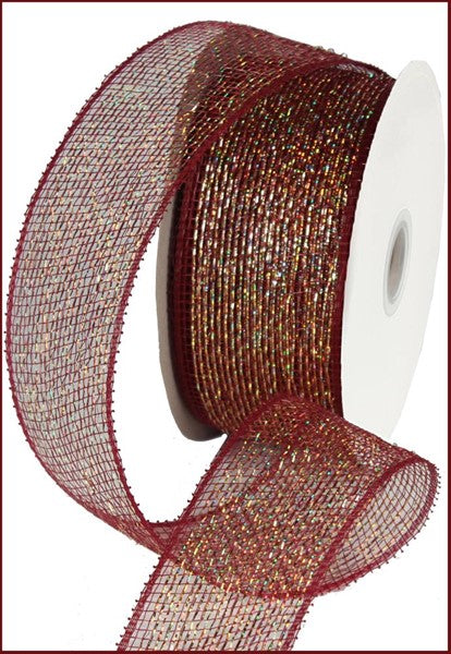 2.5" BURGUNDY WITH GOLD FOIL MESH RIBBON