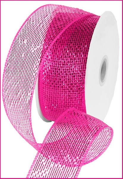 2.5" HOT PINK METALLIC DECO MESH RIBBON- (25YDS)