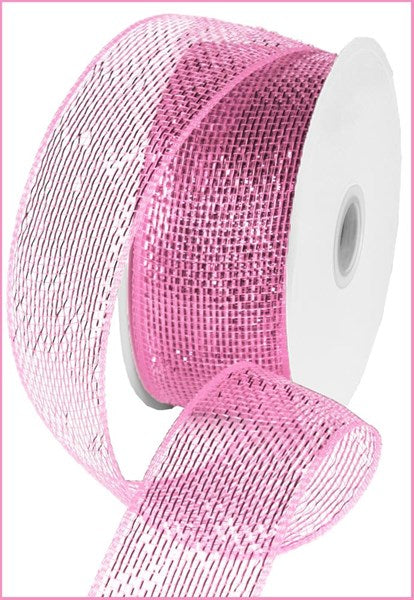 2.5" PINK METALLIC DECO MESH RIBBON- (25YDS)
