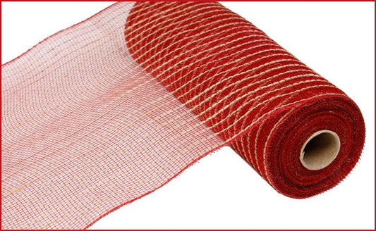 10" RED AND JUTE DECO MESH-(10YDS)
