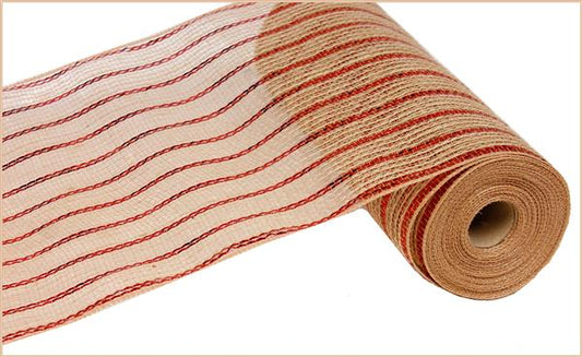 10.5" RED STRIPE JUTE MESH - (10YDS)