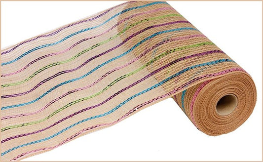 10" MULTI PASTEL STRIPE JUTE MESH - (10YDS)