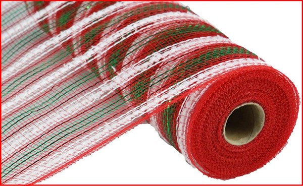 10" RED WHITE EMERALD SNOWDRIFT STRIPE JUTE MESH- (10YDS)