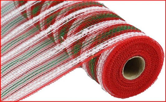 10" RED WHITE EMERALD SNOWDRIFT STRIPE JUTE MESH- (10YDS)
