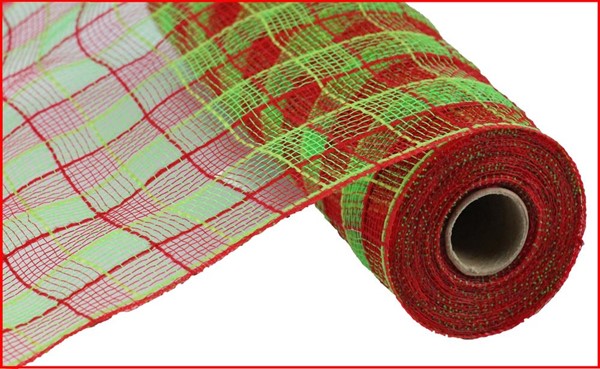 10" RED GREEN CHECK FAUX JUTE MESH - 10 YDS