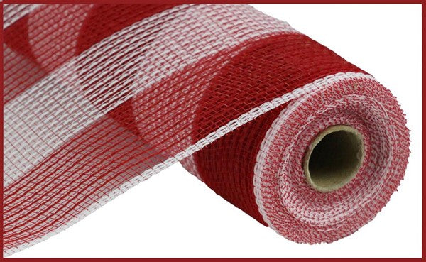 10" RED WHITE STRIPE JUTE MESH- (10YDS)