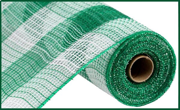 10" FAUX JUTE LARGE CHECK EMERALD/WHITE MESH - (10YDS)