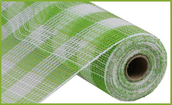 10" FAUX JUTE SMALL CHECK FRESH GREEN/WHITE MESH - (10YDS)