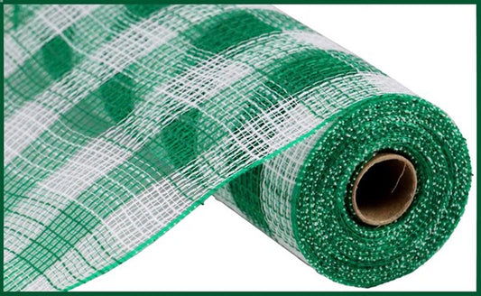 10" FAUX JUTE SMALL CHECK EMERALD/WHITE MESH - (10YDS)