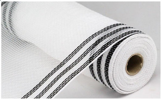 10" WHITE JUTE BLACK BORDER STRIPE - (10YDS)