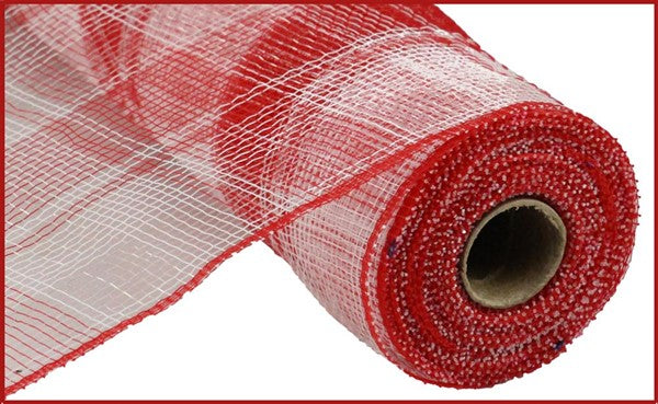 10" RED WHITE WIDE PLAID MESH- (10YDS)