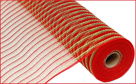 21" RED LIME STRIPE JUTE MESH - 10 YDS