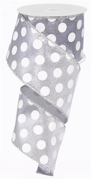 2.5" METALLIC SILVER MEDIUM POLKA DOT RIBBON (10YDS)