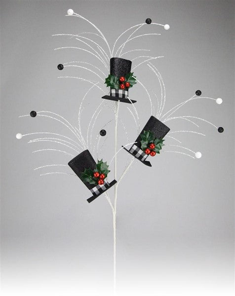 40" GLITTER PLAID SNOWMAN HAT SPRAY