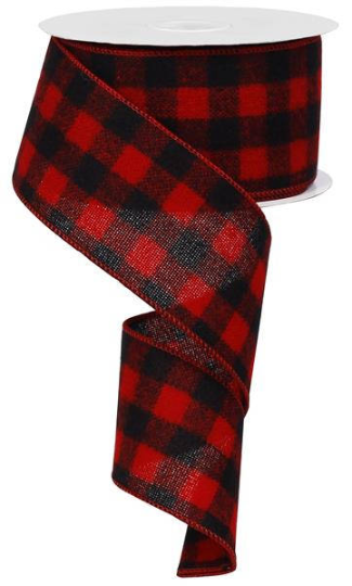 2.5" BLACK/RED FLANNEL (FUZZY) PLAID RIBBON - (10YDS)