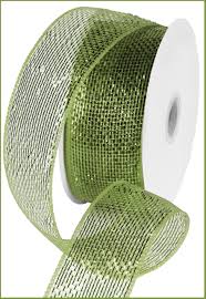 2.5" X 25YDS - MOSS/APPLE WITH LIME FOIL METALLIC MESH RIBBON