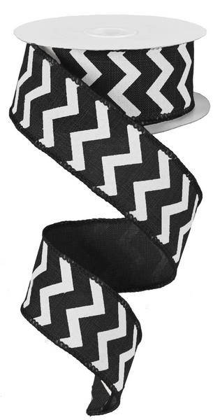 1.5" BLACK CHEVRON RIBBON - (10YDS)