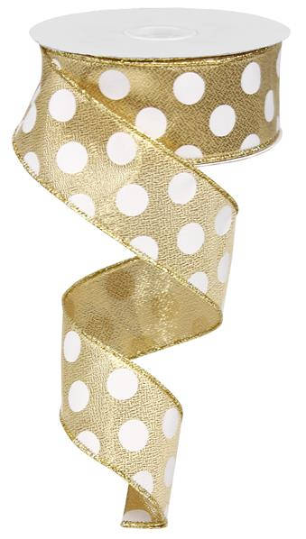 1.5" METALLIC GOLD MEDIUM POLKA DOT RIBBON (10YDS)